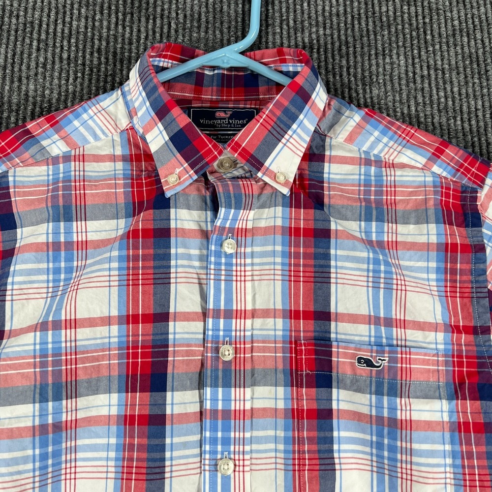 Vineyard Vines Shirt Mens Medium Red Plaid Long Sleeve Button Down Slim Fit